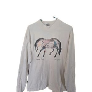 Vintage 90s Carol Grigg Pony Shirt Size L Horse Watercolor Artist Painting Tee
